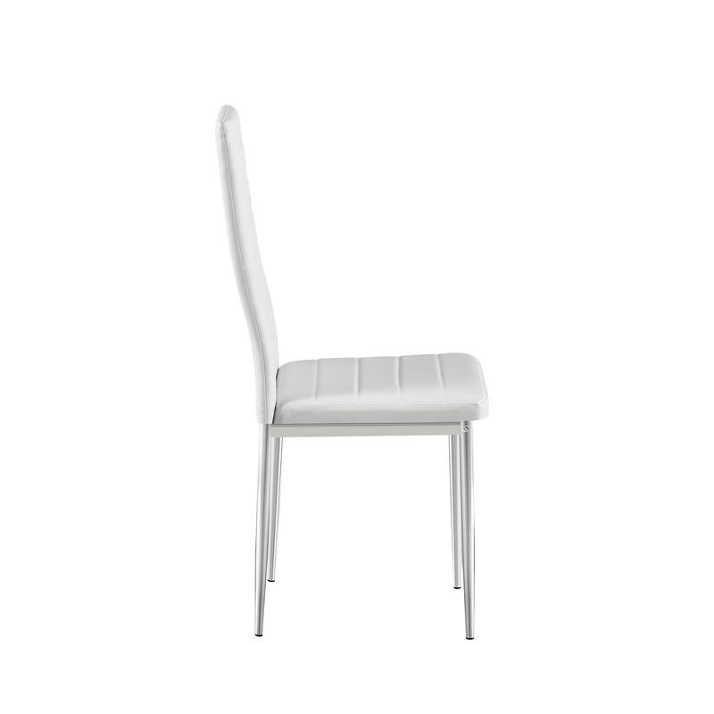 Modern Style Dining Chair Set for 4 with Comfortable PU Leather and Silver Chrome Plated chair legs,White
