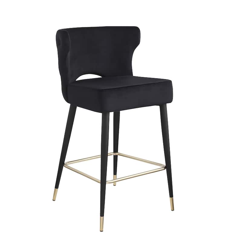 Contemporary Velvet Thick Upholstered Counter Bar Stool Set of 2,with Gold Tipped and Black Metal Legs