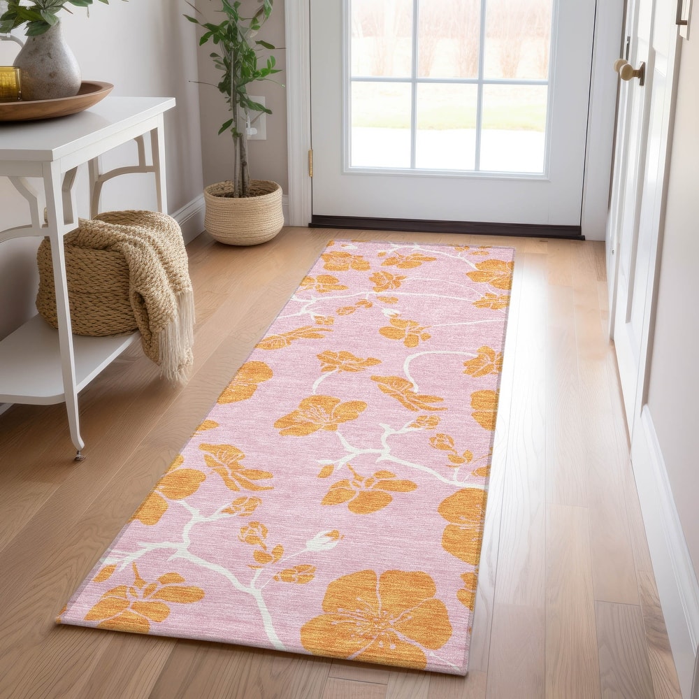 Machine Washable Indoor/ Outdoor Floral Zen Chantille Rug