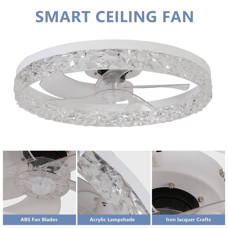 Modern Acrylic Ceiling Fan Light with Remote Control, Dimmable LED Chandelier, 6-Speed Adjustable - White