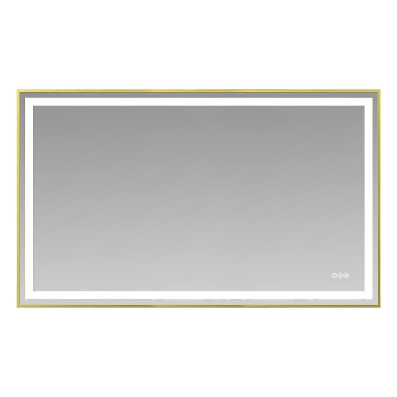 Gold-Silver Glass LED Vanity Mirror with Dual Lighting, Anti-Fog and Dimming - 60” W x 36” H - Gold-Silver