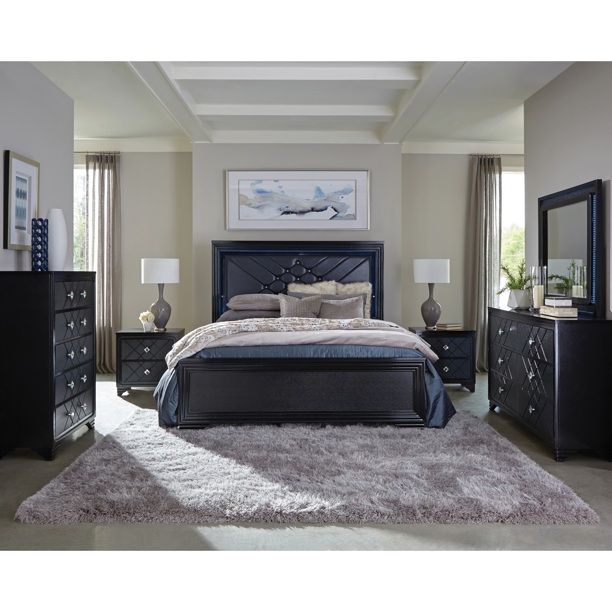 Black bedroom set deals with led lights