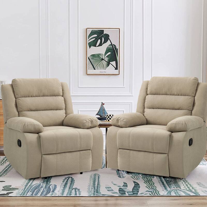 2Set Modern Lounger Adjustable Manual Recliner Chair - Beige