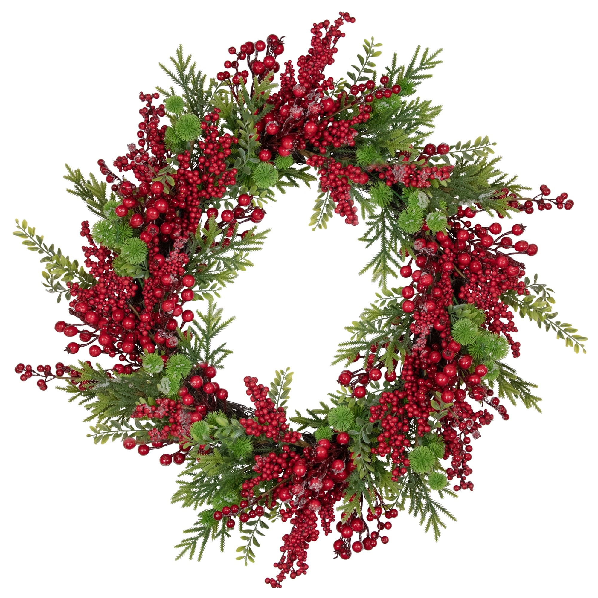 Artificial Frosted Red Berry and Pine Christmas Wreath 28-Inch Unlit - 28"