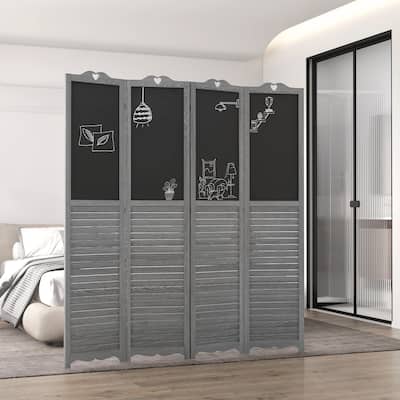 4-Panel Folding Room Divider with Blackboard for Bedroom or Office