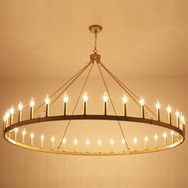 36-Light 47 in. Large Modern Farmhouse Candle Wagon Wheel Chandelier for Living Room