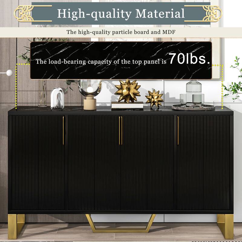 Sturdy and Stylish Sideboard Buffet Cabinet with Four Doors and Marble-Effect Top, Ideal for Kitchen and Dining Room Storage