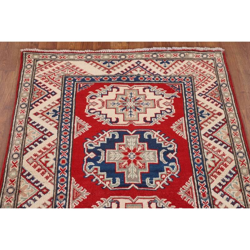 Red Kazak Foyer Rug Hand-Knotted Traditional Wool Carpet - 3'1" x 3'9"