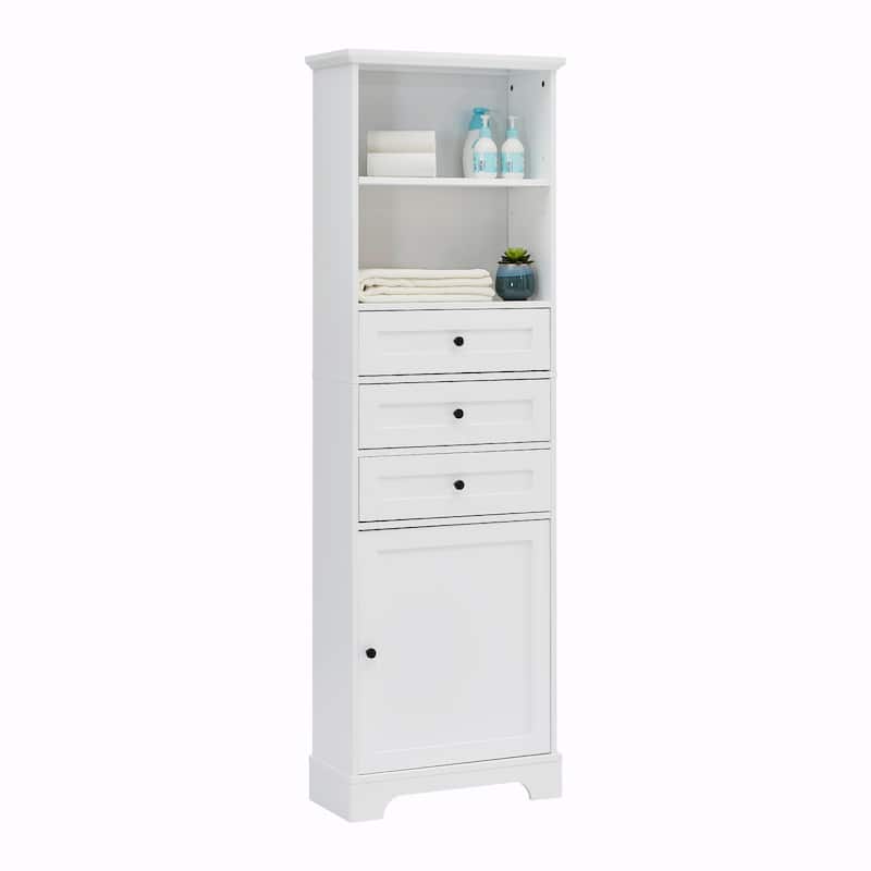 Tall Storage Cabinet with 3 Drawers and Adjustable Shelves for Bathroom