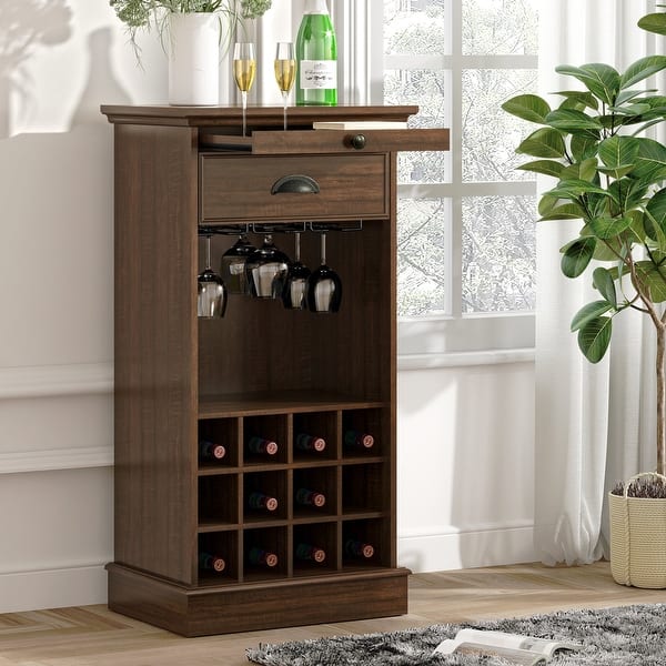 slide 2 of 21, Wine Cabinet with Metal Glass Holder and Wood Lattice Rack - 22" in Width