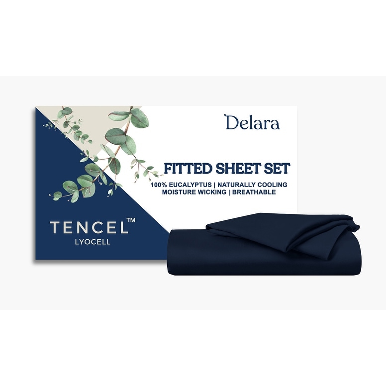 Delara 100% Eucalyptus Lyocell Tencel Fitted Sheet & Pillowcases, Naturally Cooling, Moisture-Wicking, Smooth & Breathable