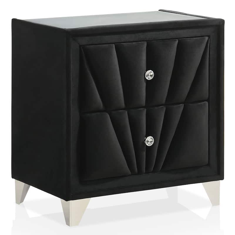 Ambrosia Glam Black Fabric Upholstered Nailhead 5-Piece Panel Bedroom Set by Furniture of America
