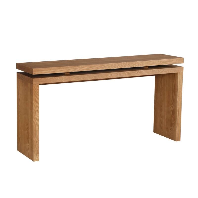 60'' Farmhouse Console Table - Retro Wooden Entryway Table with Double Board Suspension Design, Solid Wood & MDF, Sofa Table