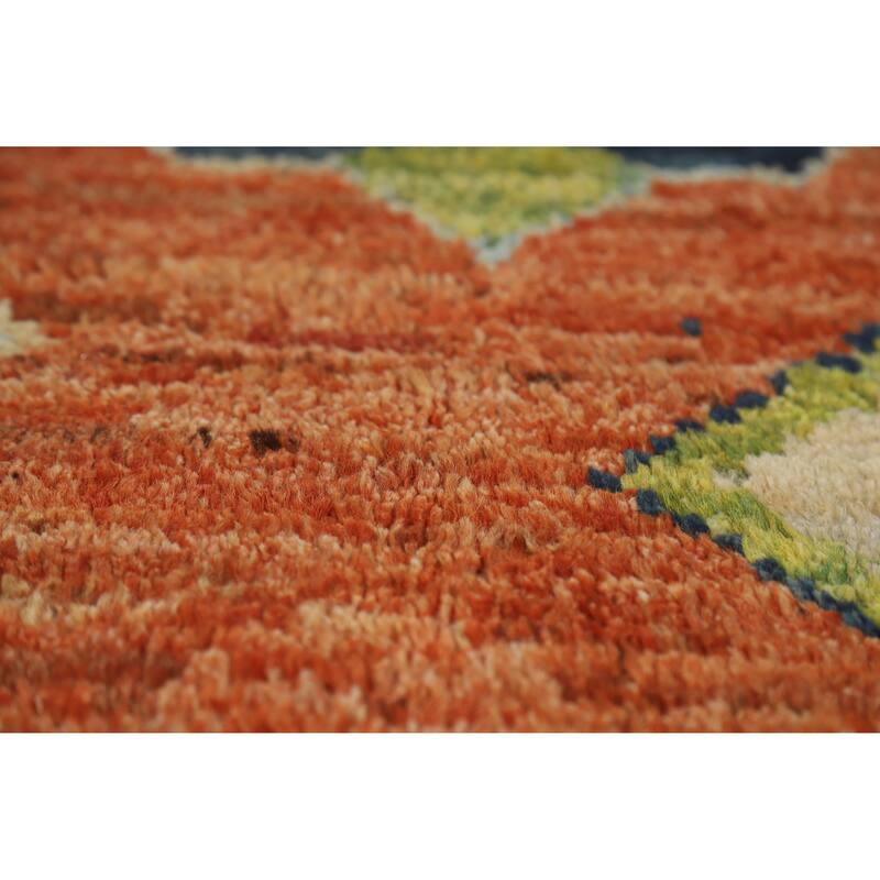 Moroccan Oriental Area Rug Handmade Orange Geometric Wool Carpet - 6'10" x 9'9"