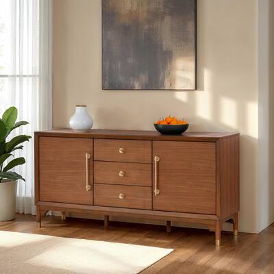 Furniture of America Forma Mid-Century Modern Walnut Solid Wood Dining Server Cabinet