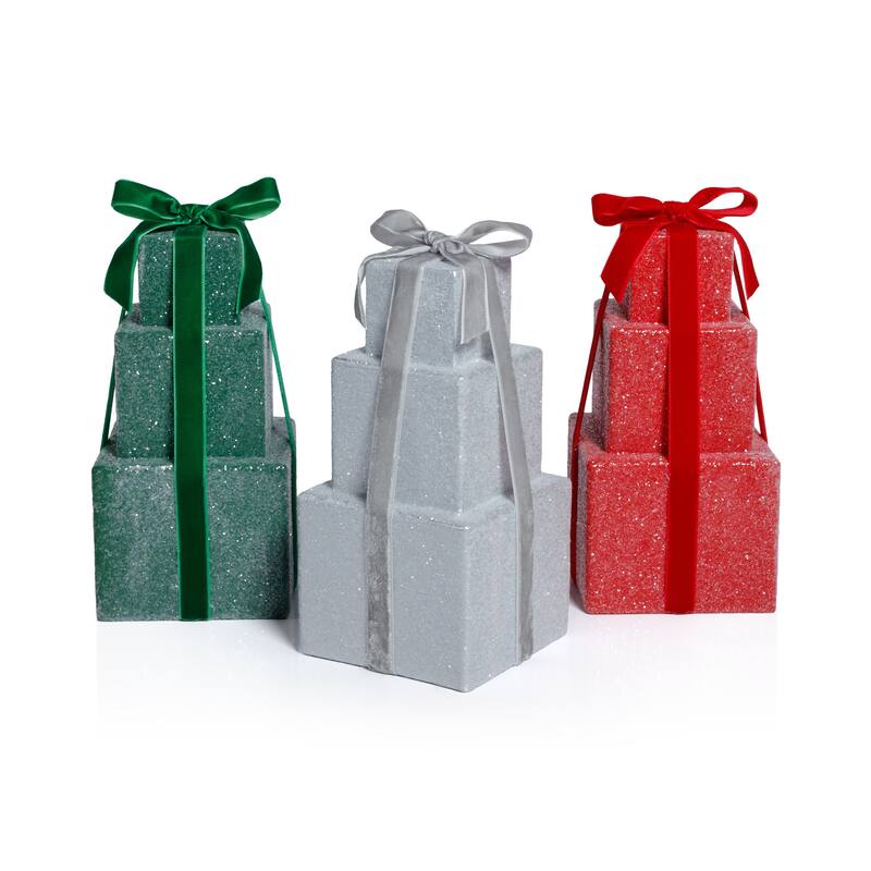 Stacked Presents Holiday Decorative Resin Figurine, 8.5" Tall