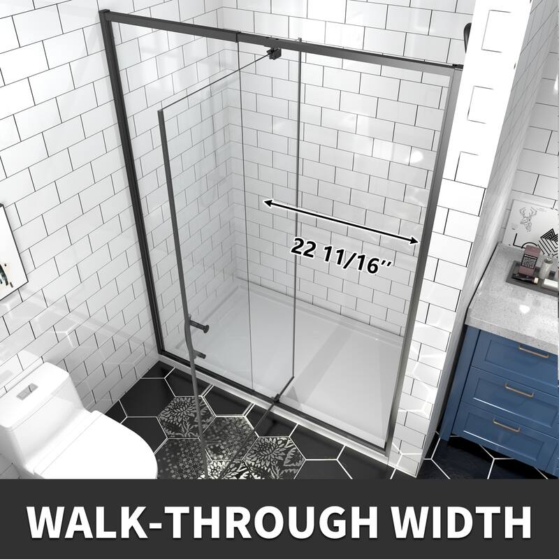 50-54''W x 71''H Pivot Frame Sliding Shower Door with 1/4"(6mm) Clear SGCC Tempered Glass in Black