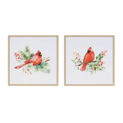 Winter Cardinal Square Framed Christmas Wall Art - 14.25"- Set of 2