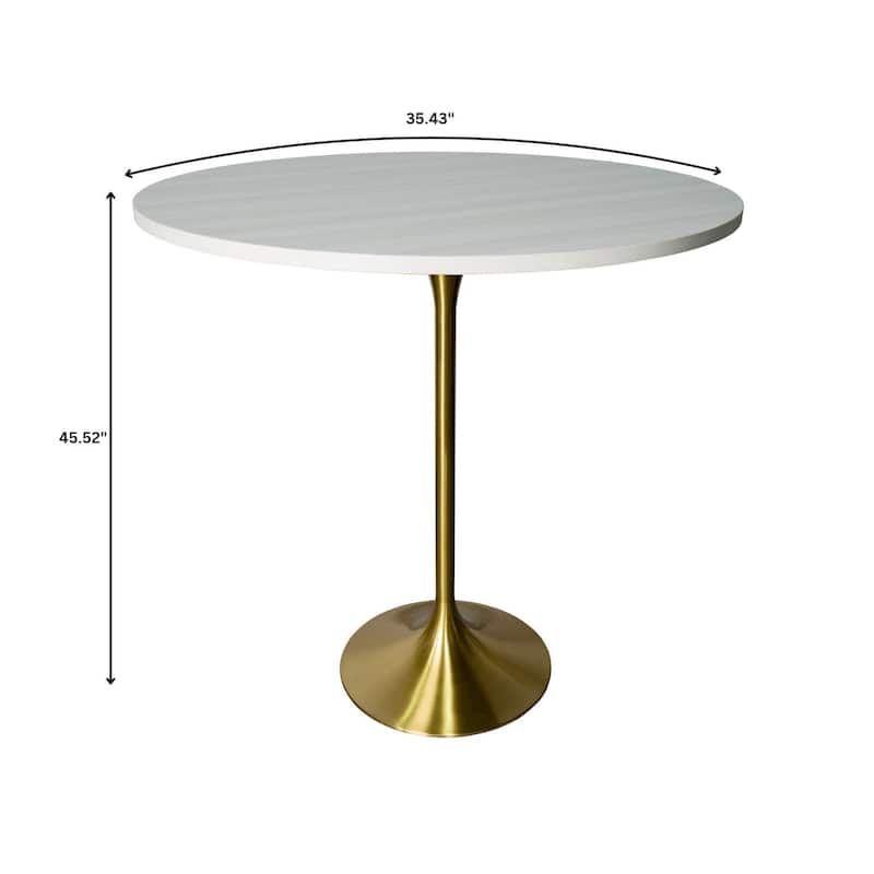 LeisureMod Verve 36" Round Dining Table with MDF Wood TableTop and Brushed Gold Base for Kitchen & Dining Room