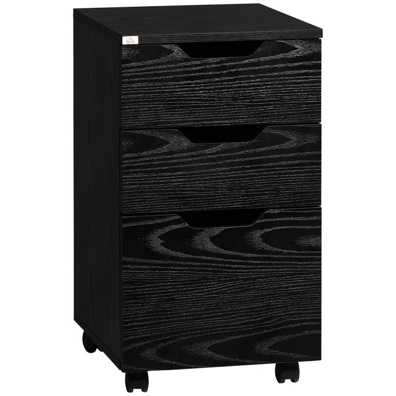 3-Drawer Office Storage Cabinet with Wheels - Black