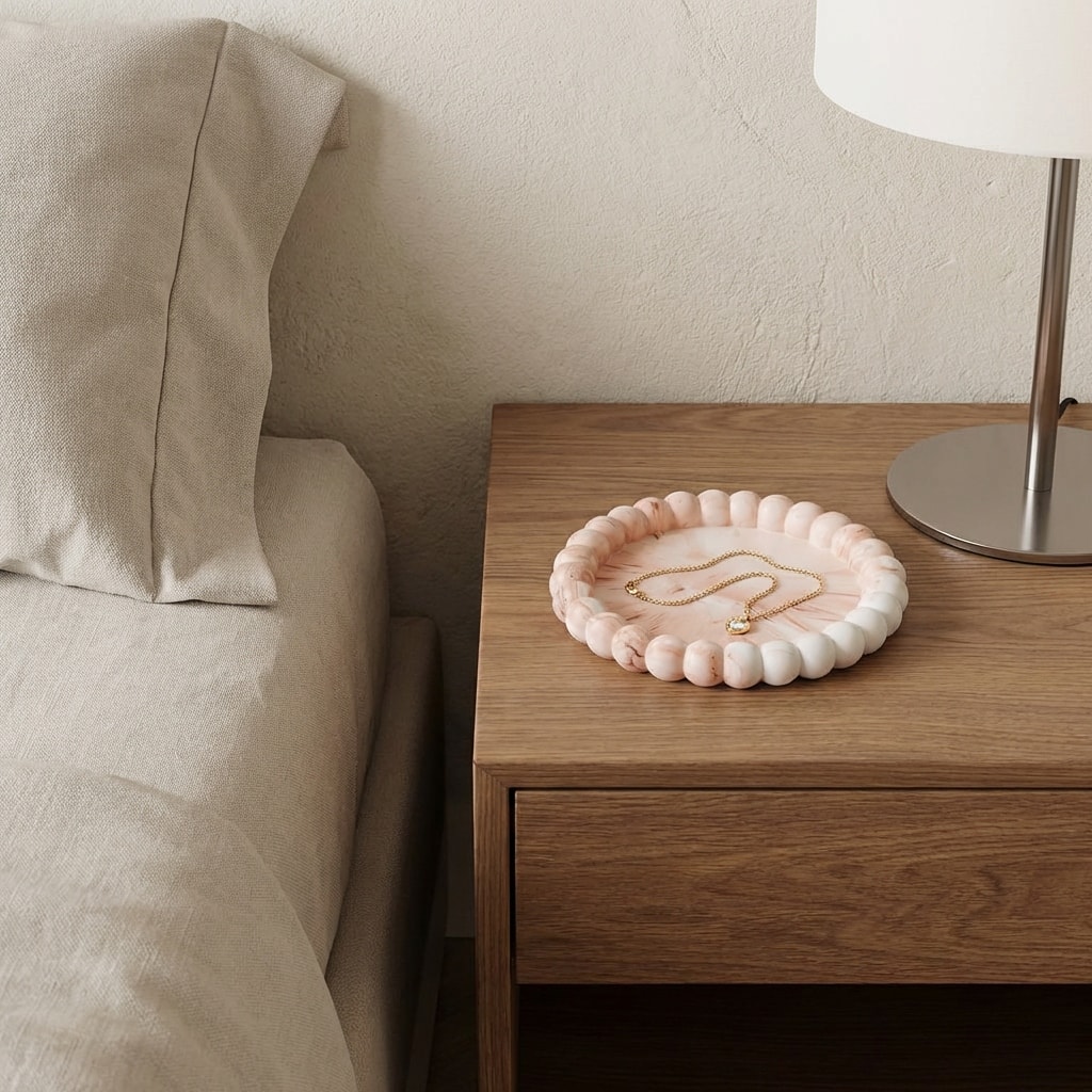 HomeRoots 6" Pink And White Resin Marbleized Handmade Round Trinket Tray - 5.50 in. x 0.75 in. x 5.50 in.