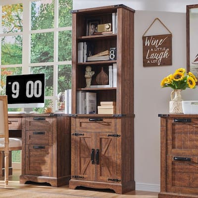 72" Tall Farmhouse Bookshelf, Bookcase, Office Wood Bookshelf