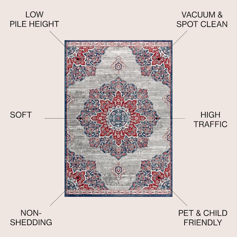 JONATHAN Y Traditional Persian Vintage Medallion Area Rug - 5 X 8 - Navy/Red