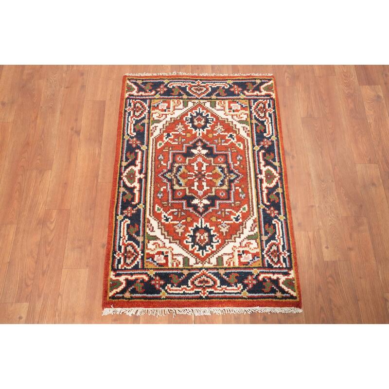 Hand Knotted Oriental 100% Wool Carpet Traditional Medallion Oranges & Rust Heriz (serapi) Area Rug - 3' 0'' X 2' 0''