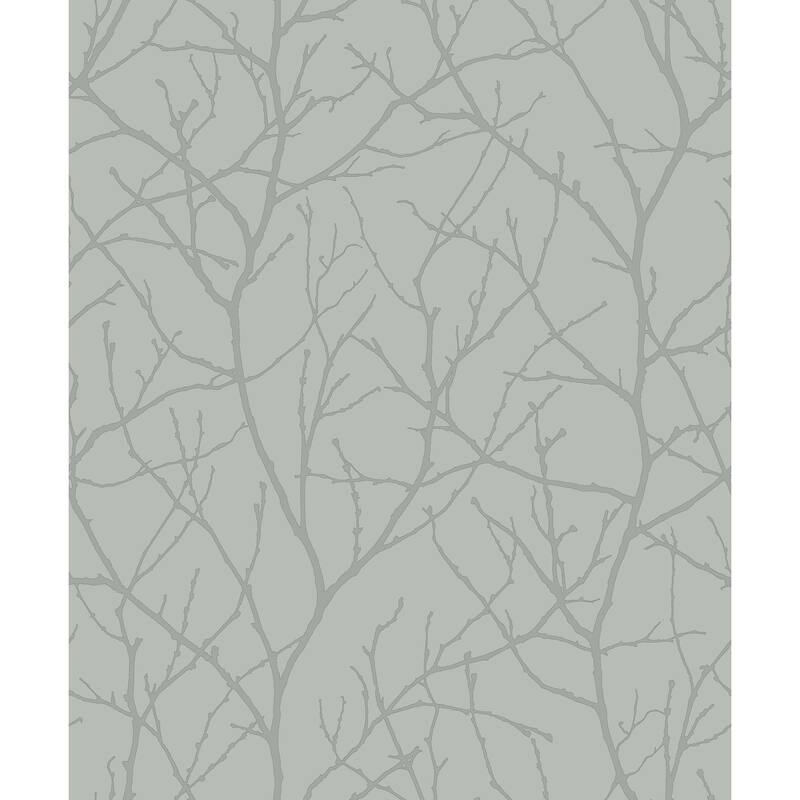 Fayetteville, Trees Silhouette 33' L X 20.8" W, Wallpaper Roll - Smokey Blue & Silver