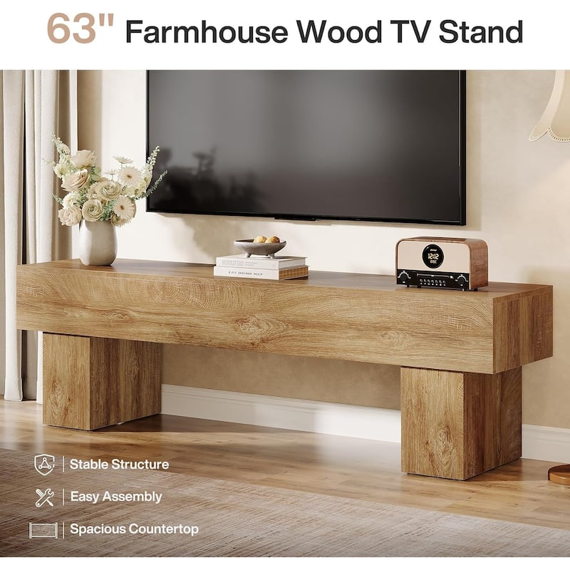 63" TV Stand, Low TV Console Table for 55/60/65 Inches