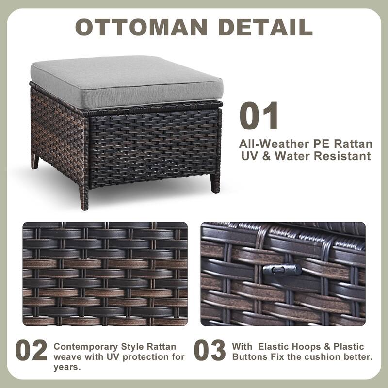 Outdoor 2-Seat Sofa with 2 Swivel Chair Table Brown - Grey