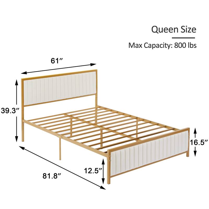 Javlergo Bed Frames with Upholstered Tufted Headboard and Footboard, Heavy Duty Steel Slats Platform, No Box Spring Needed