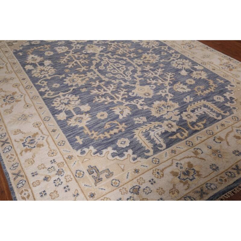 Blue Oushak Indian Area Rug Hand-Knotted Wool Carpet - 8'0"x 9'9"