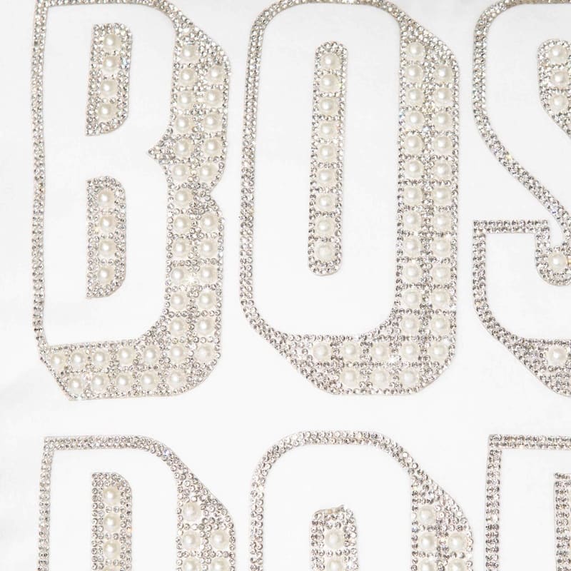 Boss Babe Pillow, Pearls and Rhinestones on Velvet, Feather Insert