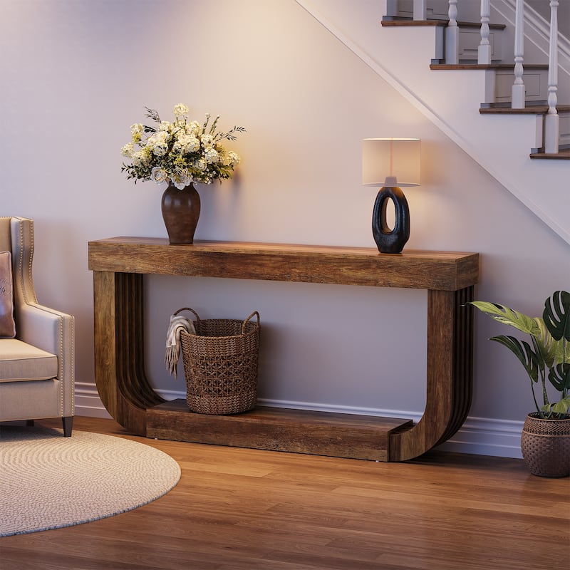 70.8’’ U-Shaped Console Table, Narrow Wooden Sofa Table