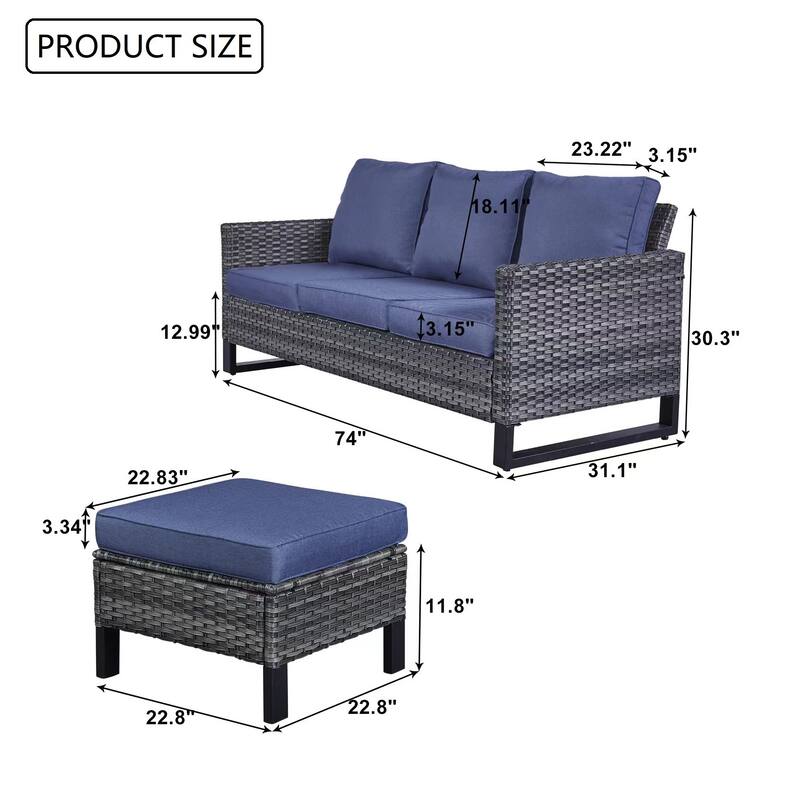 Gymojoy 3-Piece Patio Furniture Sofa Sets Outdoor Wicker Ottoman