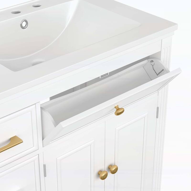 Freestanding Vanity Set with One Tip-out Drawer,3 Side Drawers,Adjustable Shelf
