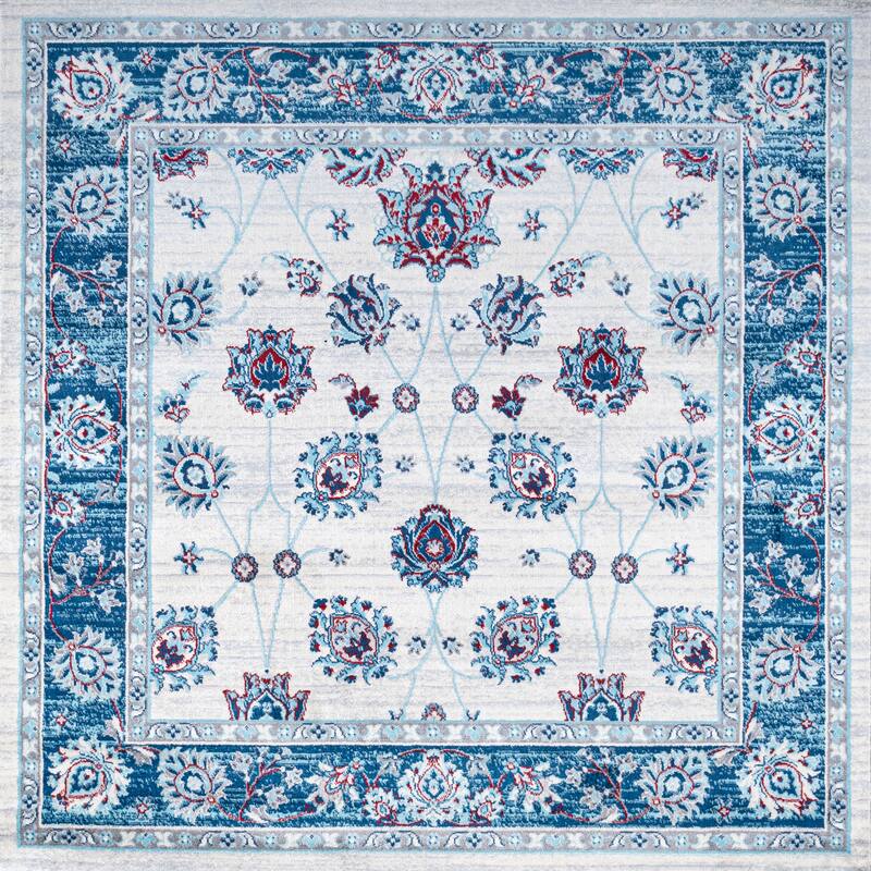 JONATHAN Y Traditional Persian Vintage Moroccan Area Rug - 5' Square - Cream/Navy