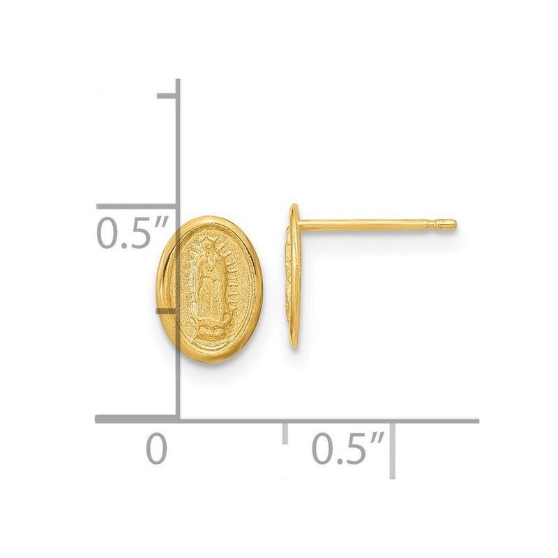 Curata 14k Yellow Gold Our Lady Of Guadalupe Reiligious Medal Post Earrings 9x7mm