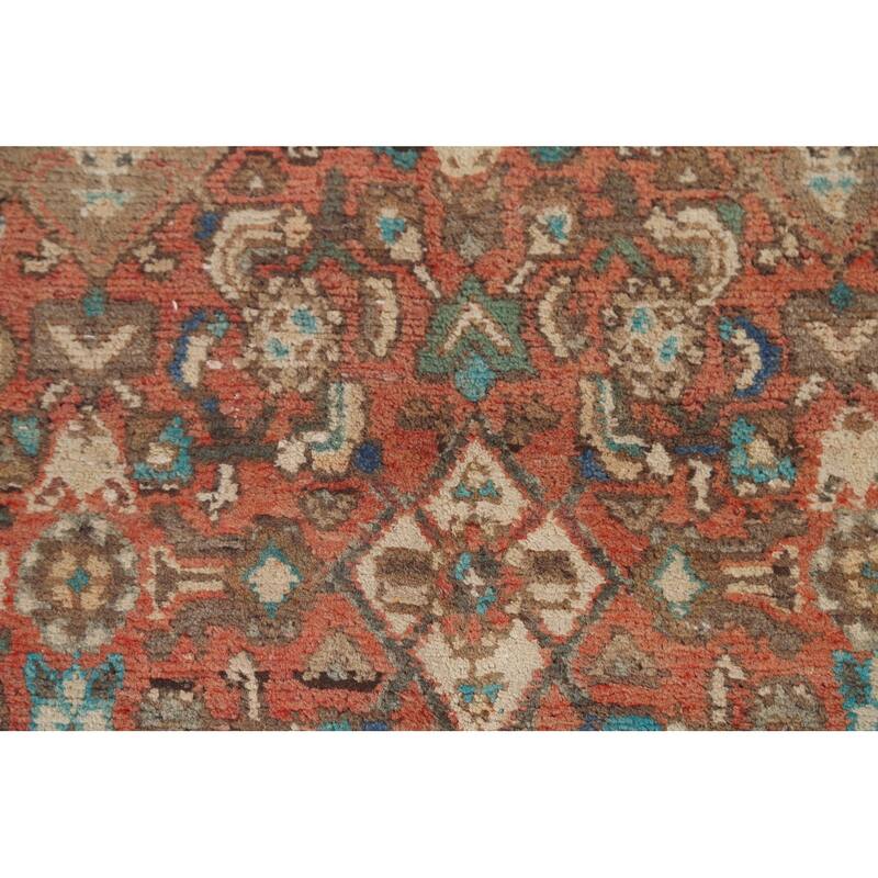 Hamedan Persian Vintage Runner Rug Handmade Geometric Wool Carpet - 3'5"x 9'9"