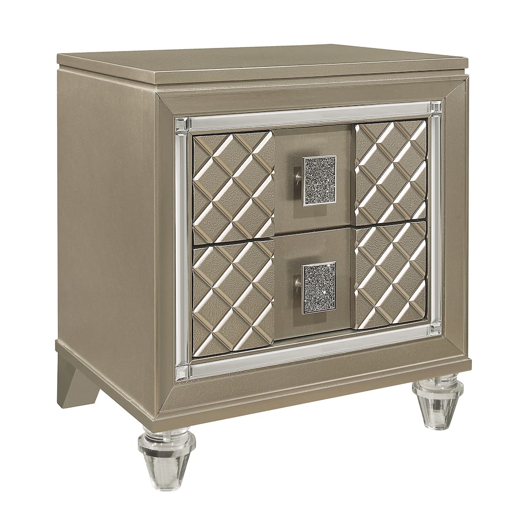 Loy Nightstand, 2 Drawers, Champagne Gold Metallic, Mirror Trim