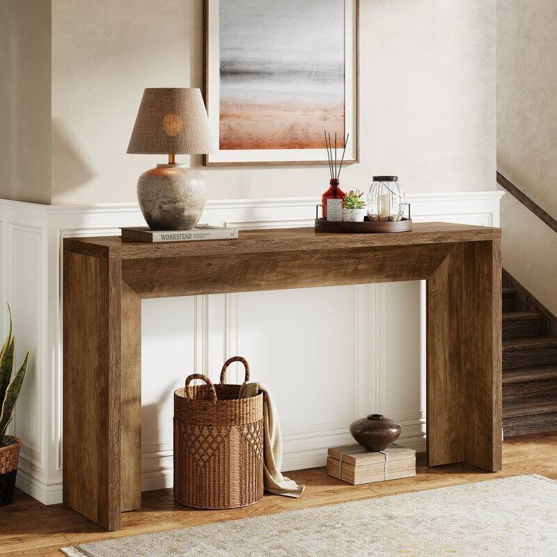 Farmhouse Brown Wood Console Table Entryway Table for Living Room