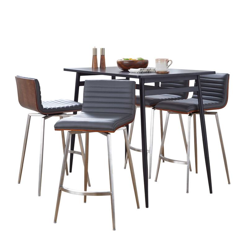Porch & Den Naldi-Mason Swivel 5-Piece Counter Height Dining Set - Grey Faux Leather/Black Metal/Black Wood