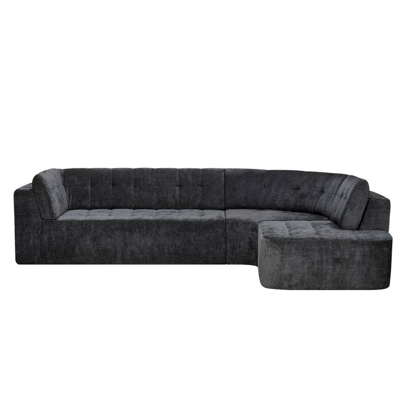 119.3" Curved L-Shaped Chenille Sectional Sofa, No Assembly Required