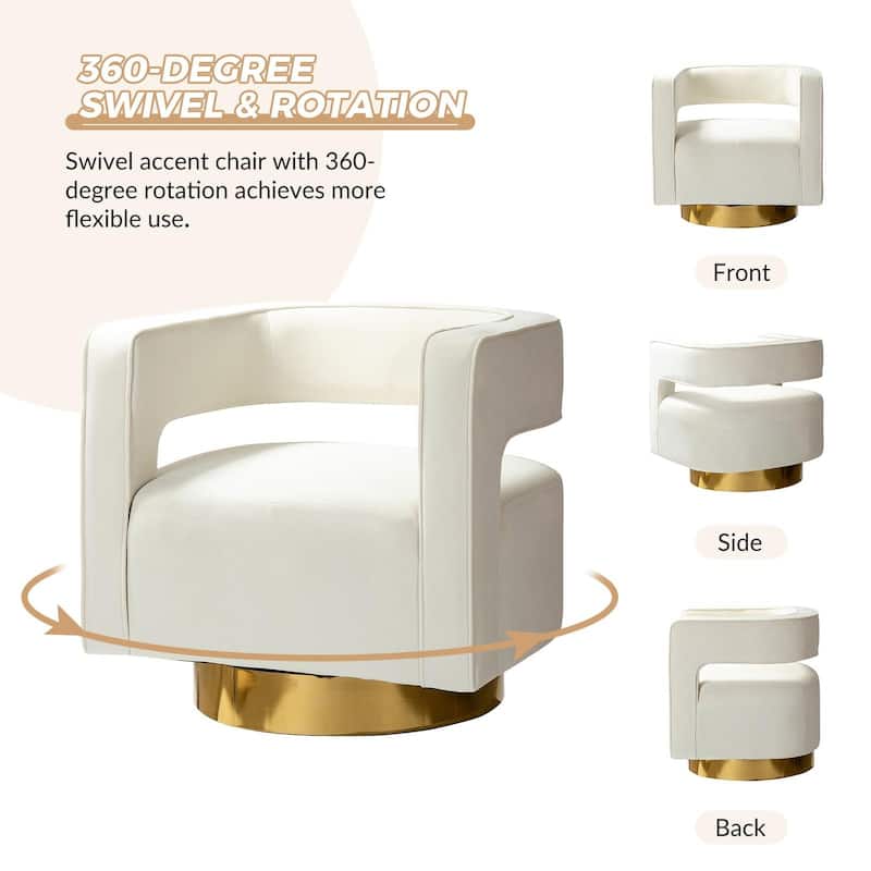 Carisa Modern Upholstered Swivel Open-Back Barrel Chair with Golden Base by HULALA HOME