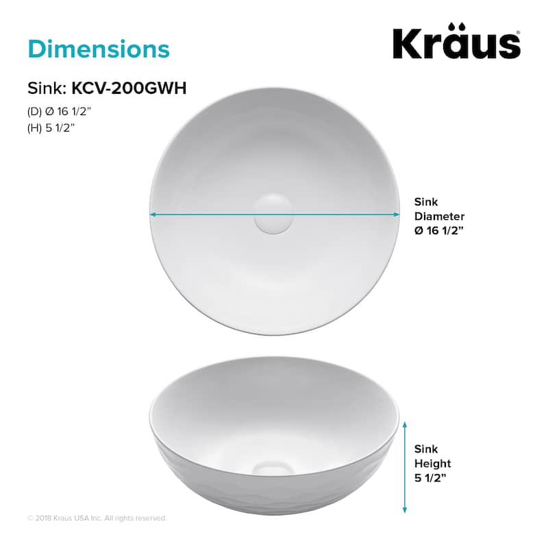 KRAUS Viva 16 1/2 inch Round Porcelain Ceramic Vessel Bathroom Sink