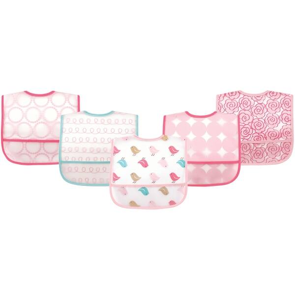 slide 1 of 1, Luvable Friends Baby Girl Waterproof PEVA Bibs 5pk, Birdie, One Size - Birdie - One Size One Size - Birdie