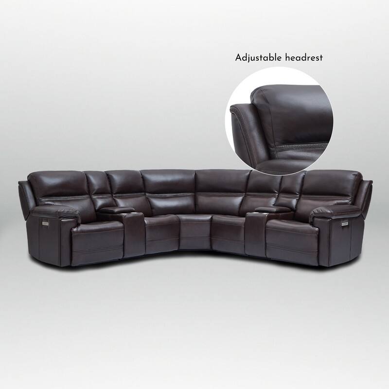121" W Premium Genuine Leather Dual-Power Sectional Sofa with Console, Zero Gravity, Adjustable Headrest