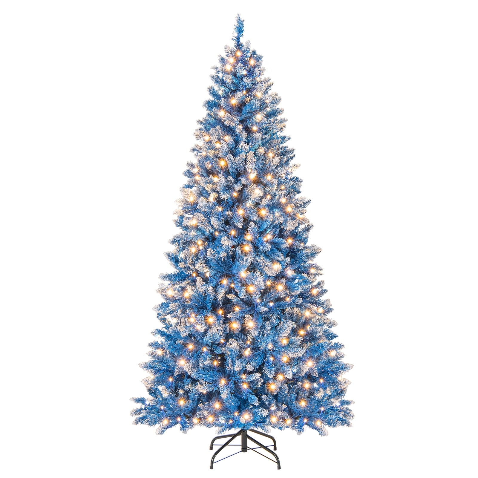 Gymax Pre-Lit Artificial Christmas Tree Blue Hinged Xmas Tree w/