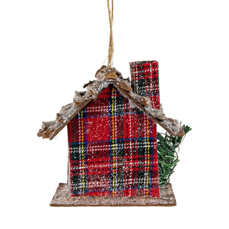 Plaid and Pine Needle Rustic Cabin Christmas Ornament - 4.25" - Red and Brown